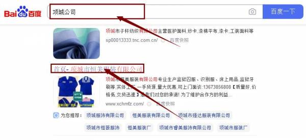 项城市恒*服装有限公司网站优化最快上词效果展示